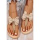 Beige Summer Linen Bow Knot Thong Sandals