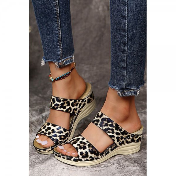 Leopard Wedge Sandal Slippers