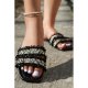 Black Lace het Square Toe Slippers