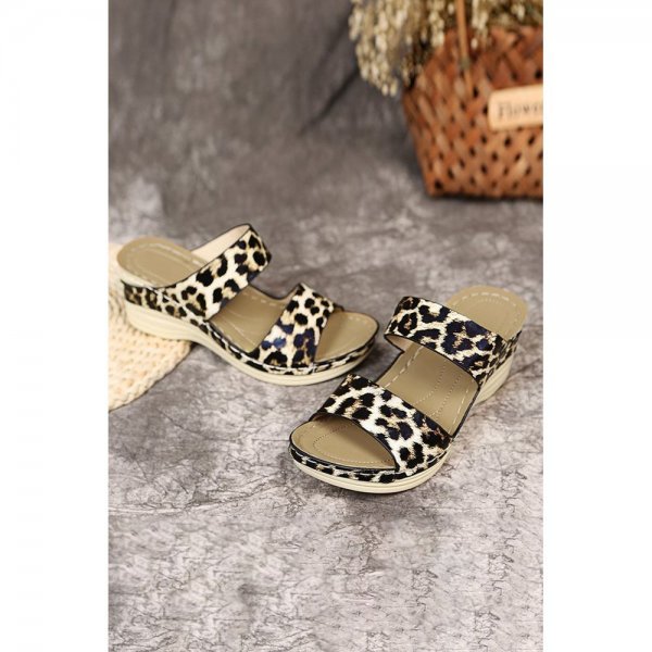 Leopard Wedge Sandal Slippers